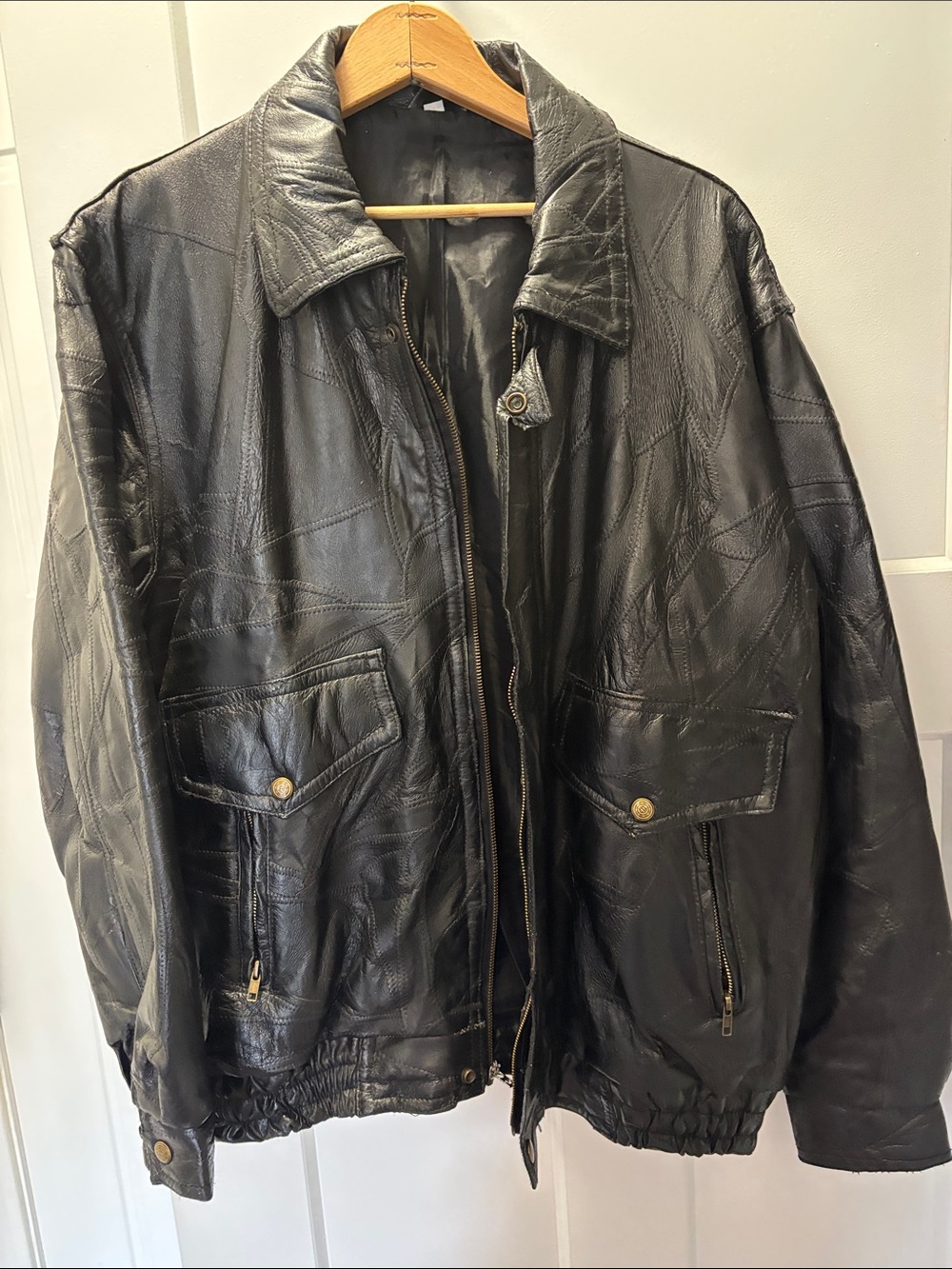 Vintage Black Leather Bomber Jacket